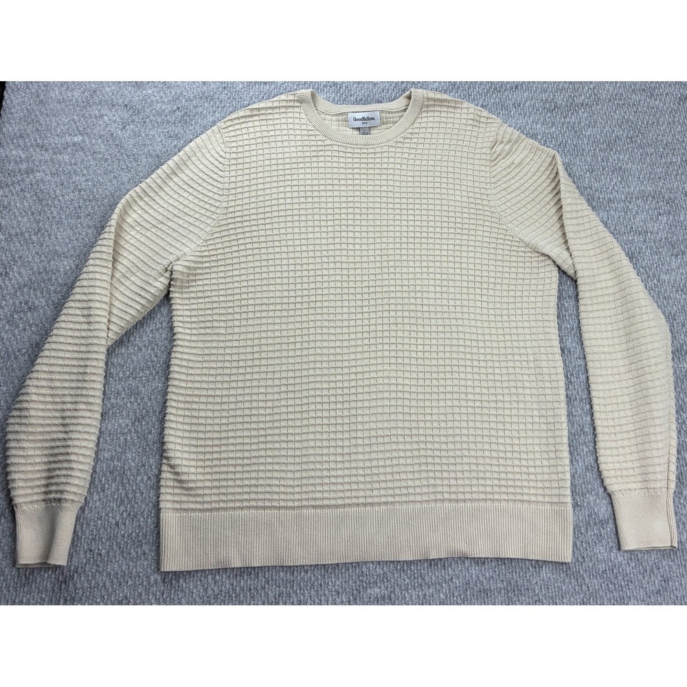Goodfellow & Co Mens Large Cream Waffle Knit Crewneck Sweater Textured Cotton